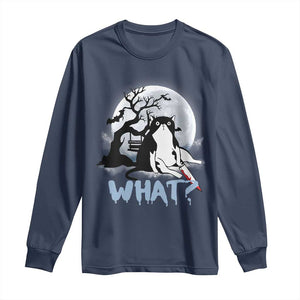 Halloween Cat Long Sleeve Shirt What Cat Murder Spooky Season TS09 Navy Print Your Wear