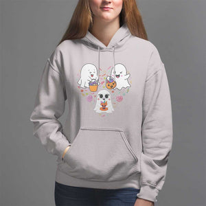 Halloween Hoodie Cute Ghost Dancing In The Candy Rain Spooky Season TS09 Ice Gray Print Your Wear