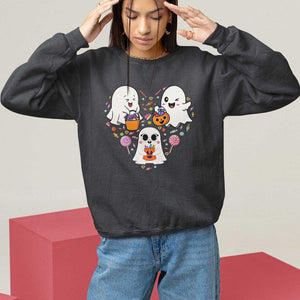 Halloween Sweatshirt Cute Ghost Dancing In The Candy Rain Spooky Season TS09 Black Print Your Wear