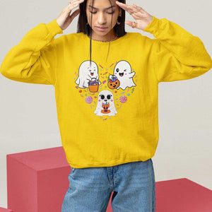 Halloween Sweatshirt Cute Ghost Dancing In The Candy Rain Spooky Season TS09 Daisy Print Your Wear