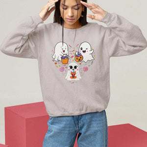 Halloween Sweatshirt Cute Ghost Dancing In The Candy Rain Spooky Season TS09 Ice Gray Print Your Wear