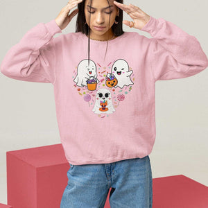 Halloween Sweatshirt Cute Ghost Dancing In The Candy Rain Spooky Season TS09 Light Pink Print Your Wear