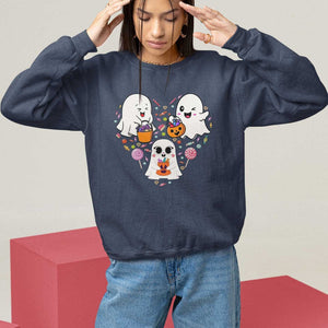 Halloween Sweatshirt Cute Ghost Dancing In The Candy Rain Spooky Season TS09 Navy Print Your Wear
