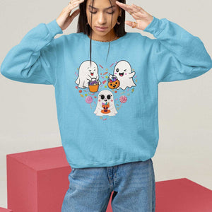 Halloween Sweatshirt Cute Ghost Dancing In The Candy Rain Spooky Season TS09 Sky Print Your Wear