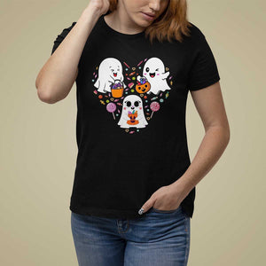 Halloween T Shirt For Women Cute Ghost Dancing In The Candy Rain Spooky Season TS09 Black Print Your Wear
