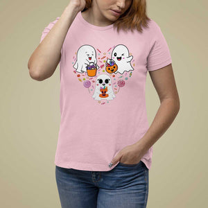 Halloween T Shirt For Women Cute Ghost Dancing In The Candy Rain Spooky Season TS09 Light Pink Print Your Wear