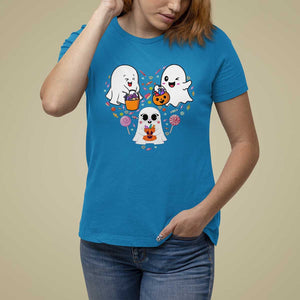 Halloween T Shirt For Women Cute Ghost Dancing In The Candy Rain Spooky Season TS09 Sapphire Print Your Wear