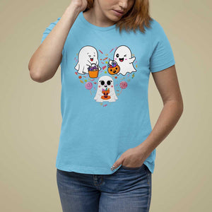 Halloween T Shirt For Women Cute Ghost Dancing In The Candy Rain Spooky Season TS09 Sky Print Your Wear