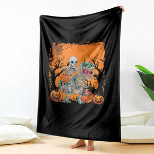 Funny Halloween Skeleton Riding Dinosaur Throw Blanket TS09 Print Your Wear