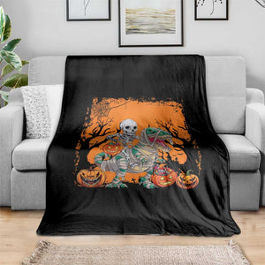 Funny Halloween Skeleton Riding Dinosaur Throw Blanket TS09 Print Your Wear
