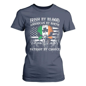 Irish American T Shirt For Women Irish By Blood American By Birth Patriot By Choice TS09 Navy Print Your Wear