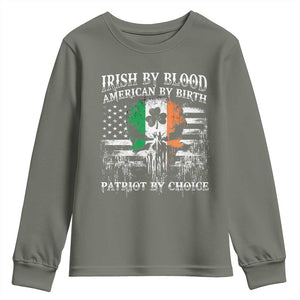 Irish American Youth Sweatshirt Irish By Blood American By Birth Patriot By Choice TS09 Military Green Print Your Wear