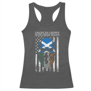American Grown With Scots Irish Roots Racerback Tank Top American Ulster Scots Skull Flag TS09 Dark Heather Print Your Wear