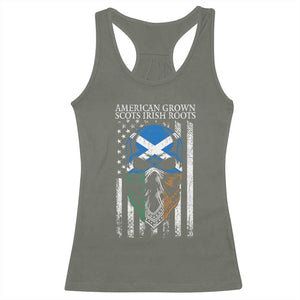 American Grown With Scots Irish Roots Racerback Tank Top American Ulster Scots Skull Flag TS09 Military Green Print Your Wear