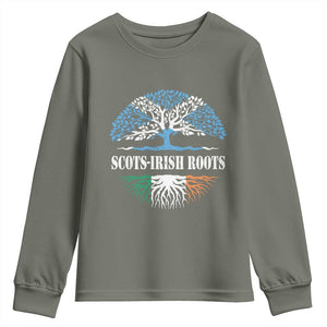 Scots-Irish Roots Youth Sweatshirt Ulster Scots Ireland Scotland TS09 Military Green Print Your Wear
