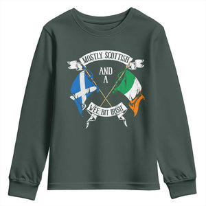Funny Scots-Irish Pride Youth Sweatshirt Mostly Scottish Wee Bit Irish TS09 Dark Forest Green Print Your Wear