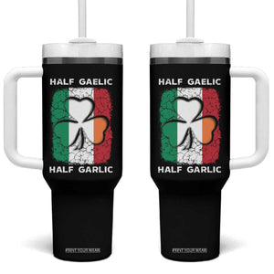 Irish Italian Pride Tumbler With Handle Half Gaelic Half Garlic Shamrock Ireland Italy Flag TS09 One Size: 40 oz Black Print Your Wear
