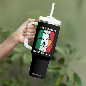 Irish Italian Pride Tumbler With Handle Half Gaelic Half Garlic Shamrock Ireland Italy Flag TS09 Print Your Wear