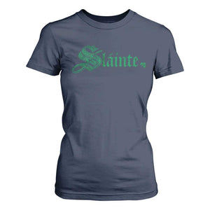 Irish T Shirt For Women Slainte Cheers Good Health Ireland TS09 Navy Print Your Wear