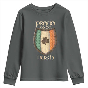 Proud To Be Irish Youth Sweatshirt Celtic Shamrock Ireland Flag TS09 Dark Heather Print Your Wear