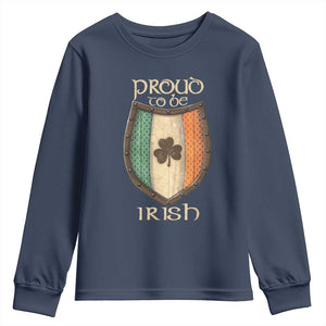 Proud To Be Irish Youth Sweatshirt Celtic Shamrock Ireland Flag TS09 Navy Print Your Wear
