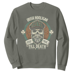 Irish Pride Sweatshirt Irish Hooligan Stay True Till Death TS09 Military Green Print Your Wear