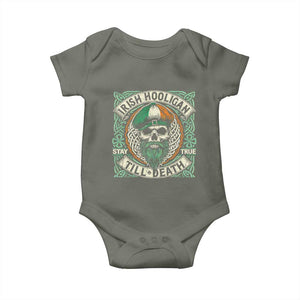 Irish Pride Baby Onesie Irish Hooligan Ireland Flag Skull TS09 Military Green Print Your Wear