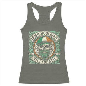 Irish Pride Racerback Tank Top Irish Hooligan Ireland Flag Skull TS09 Military Green Print Your Wear
