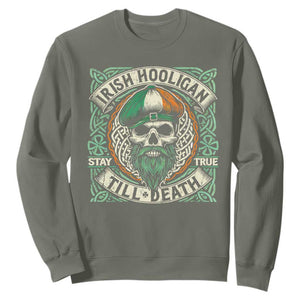 Irish Pride Sweatshirt Irish Hooligan Ireland Flag Skull TS09 Military Green Print Your Wear