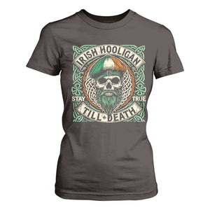 Irish Pride T Shirt For Women Irish Hooligan Ireland Flag Skull TS09 Dark Chocolate Print Your Wear