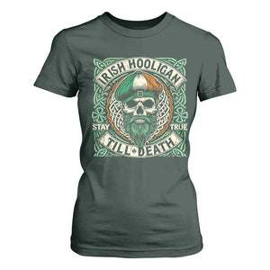 Irish Pride T Shirt For Women Irish Hooligan Ireland Flag Skull TS09 Dark Forest Green Print Your Wear