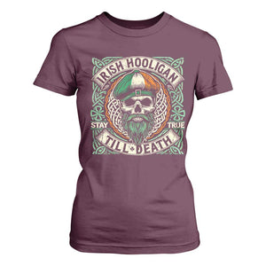 Irish Pride T Shirt For Women Irish Hooligan Ireland Flag Skull TS09 Maroon Print Your Wear