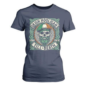 Irish Pride T Shirt For Women Irish Hooligan Ireland Flag Skull TS09 Navy Print Your Wear