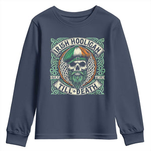 Irish Pride Youth Sweatshirt Irish Hooligan Ireland Flag Skull TS09 Navy Print Your Wear