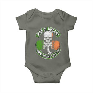 Irish Pride Baby Onesie Sons Of Ireland Shenanigans Chapter Skull Shamrock TS09 Military Green Print Your Wear