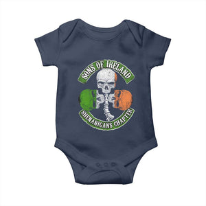Irish Pride Baby Onesie Sons Of Ireland Shenanigans Chapter Skull Shamrock TS09 Navy Print Your Wear