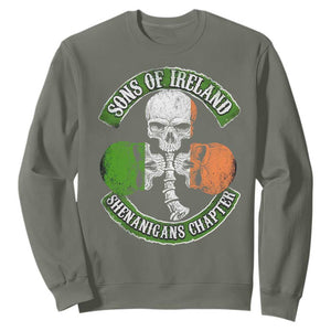 Irish Pride Sweatshirt Sons Of Ireland Shenanigans Chapter Skull Shamrock TS09 Military Green Print Your Wear