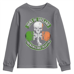 Irish Pride Youth Sweatshirt Sons Of Ireland Shenanigans Chapter Skull Shamrock TS09 Charcoal Print Your Wear
