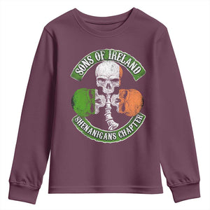 Irish Pride Youth Sweatshirt Sons Of Ireland Shenanigans Chapter Skull Shamrock TS09 Maroon Print Your Wear