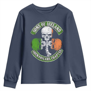 Irish Pride Youth Sweatshirt Sons Of Ireland Shenanigans Chapter Skull Shamrock TS09 Navy Print Your Wear