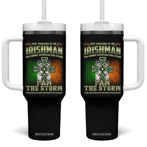 Irish Pride Tumbler With Handle Irish Warrior I Am The Storm The Irishman Whispers Back TS09 One Size: 40 oz Black Print Your Wear