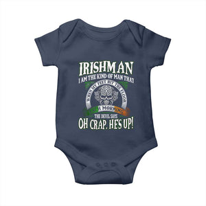 Funny Irishman Baby Onesie When My Feet Hit The Floor Each Morning The Devil Says Oh Crap He's Up TS09 Navy Print Your Wear