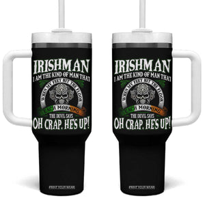 Funny Irishman Tumbler With Handle When My Feet Hit The Floor Each Morning The Devil Says Oh Crap He's Up TS09 One Size: 40 oz Black Print Your Wear