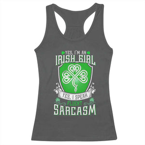 Funny Irish Girl Racerback Tank Top I Speak Fluent Sarcasm TS09 Dark Heather Print Your Wear