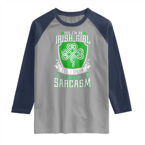 Funny Irish Girl Raglan Shirt I Speak Fluent Sarcasm TS09 Sport Gray Navy Print Your Wear