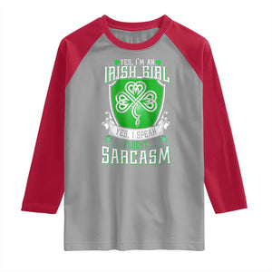 Funny Irish Girl Raglan Shirt I Speak Fluent Sarcasm TS09 Sport Gray Red Print Your Wear