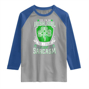 Funny Irish Girl Raglan Shirt I Speak Fluent Sarcasm TS09 Sport Gray Royal Print Your Wear