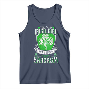 Funny Irish Girl Tank Top I Speak Fluent Sarcasm TS09 Navy Print Your Wear