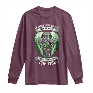 Irish Women Long Sleeve Shirt In Every Irish Woman Lies An Angel Until You Unleash The Fire TS09 Maroon Print Your Wear
