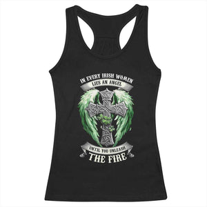 Irish Women Racerback Tank Top In Every Irish Woman Lies An Angel Until You Unleash The Fire TS09 Black Print Your Wear